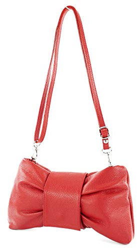 modamoda de T214 Damen Leder Umhängetasche Clutch Schultertasche Schleife handmade in Italy, Farbe:Signalrot
