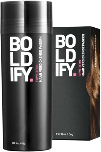 BOLDIFY Streuhaar für Dünner Werdendes Haar (Dunkelblond), Unsichtbar, Natürlich, Große Flasche, 56g, Kaschiert Haarausfall in 15 Sek, Haarverdichtung, Haarpuder für Feines Haar, Frauen/Männer