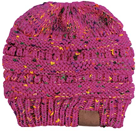 Aikowener Ponytail Beanie Mütze, Slouchy Wintermützen für Frauen Trawler Beany Hut Messy Hoher Bun mit Loch Warm Ski Strickmütze Stretch Kabel Outdoor Cap für Damen und Mädchen, Rosenrot gemischt,