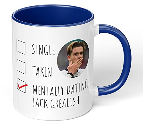 Print Maniacs Mug Gift Christmas Birthday Novelty Celebrity Footballer Coffee Tea Present Gift Mentally Dating Jack Grealish (Dark Blue Fill)