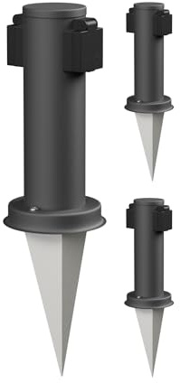 ledscom.de 3X Garten-Steckdosen-Säule PORU mit Erdspieß für außen, 2-Fach, Edelstahl, anthrazit, rund, 27cm