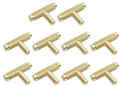 DAZZLEEX Cabinet Handles,Kitchen Cabinet Door Drawer Cupboard Knurled T Bar Knob Gold 10pcs