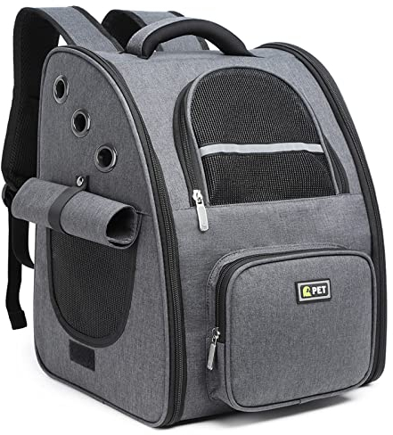 ALLSOPETS Rucksack für Hunde Katzenrucksack Atmungsaktiver Faltbarer Haustierrucksack Mit Sicherheitshaken Tragbar Tragetasche für Reisen Wandern Welpen Rucksack (Dunkelgrau)