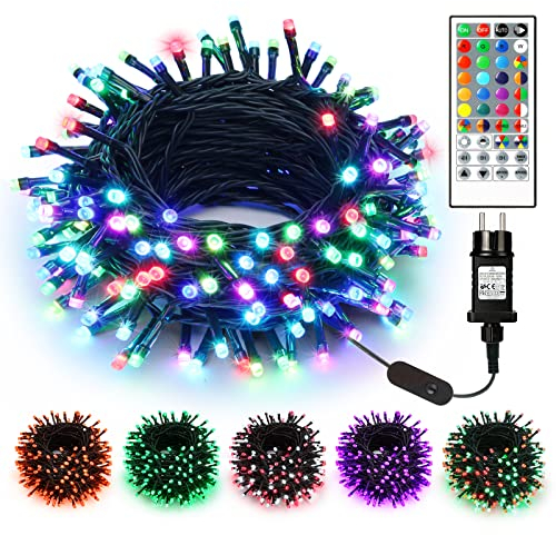 PhilzOps Weihnachten Lichterkette Außen Strombetrieben, 20M 200 LED RGB Farbwechsel Lichterkette Innen Bunt Wasserdicht Halloween Deko Lichter mit Fernbedienung für Zimmer Balkon Baum Party Ramadan