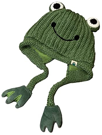Niedliche Froschmütze für Damen, gehäkelt, Strickmütze, großes Auge, Frosch, gestrickt, Winter, Ohrenschutz, Mütze, Strickmütze, Outdoor, Herbst, grün, M