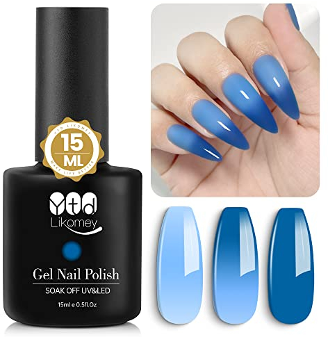 YTD Likomey UV Nagellack Farbwechsel Thermo Farbgel,15ml Hellblau Blau Gel Chamäleon Shellac Nagelgel UV/LED Color Change Blautöne Gellack,WB205
