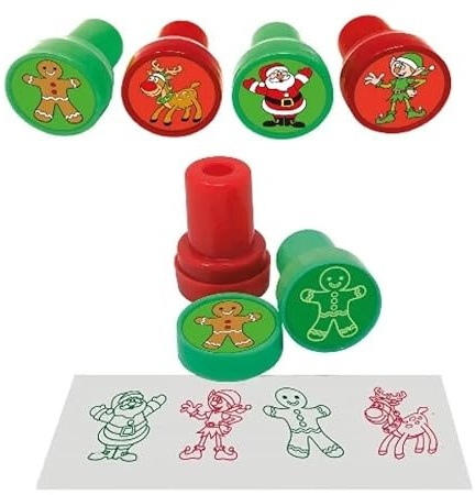 Anila's Complete Christmas Themed 10 Party Bags, Fillers & Favours – 10 Assorted Christmas Ink Stamps. (Ideal for Children Aged 3-8)
