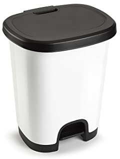 CABLEPELADO Cubo de Basura de Plástico Con Pedal, Libre de BPA, 40 cm Alto x 32 cm Ancho x 28 cm Fondo, Capacidad 18 Litros, Blanco Con Tapa Negra