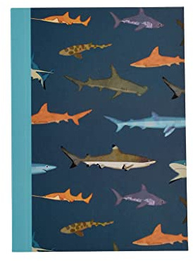 Sharks A6 Lined Notebook small pocket pad. Cool marine predator stationery | temporary tattoos, kids tattoos, skin art decals, fake ink body decor, fun party favors, safe transfers