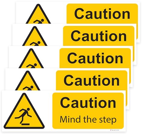 RDLCAR Mind The Step Safety Signs Pack of 5 100mm x 300mm Durable Hazard Warning Stickers Easy to Install Self Adhesive Design