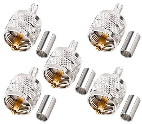 VOANZO Pack of 5 PL259 PL-259 UHF Male Crimp Coax Connectors RF Adapter for RG58 LMR195 Low Loss Coaxial Cable