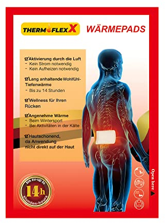 THERMOFLEXX Wärmepflaster Rücken, Nacken, Schulter, bis 14h Tiefenwärme, Wärmepads selbstklebend, sofort einsatzbereit, 10x Stück