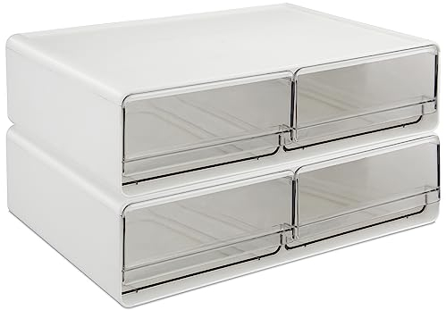 EZOWare 4 Transparente Schubladen Make Up Organizer, 2er-Set Stapelbar Kosmetik Aufbewahrung Schminkschublade Behälter für Schminktisch, Kommode, Kosmetik, Badezimmer, Büro