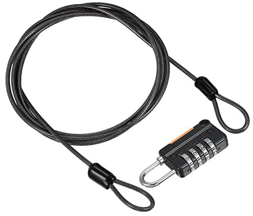PATIKIL Security Steel Cable with 4 Digit Combination Lock, 5Ft Coated Safety Wire Rope Double Loop Padlock for Outdoor Travel Luggage, Black