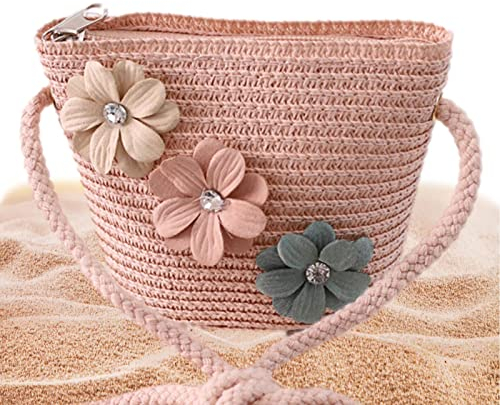 Sac à bandoulière en paille pour enfants, plage en forme fleur, sac fourre-tout tissé – Sac à bandoulière en paille mignon pour filles activités plein air en étain