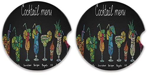 2 Stück Cocktails Menü Auto-Untersetzer für Getränke, saugfähig, Keramik, Steinkork, Becherhalter, Untersetzer, rutschfeste Becher, Tischsets, Automobil-Innenzubehör, 6,3 cm, alkoholische Getränke