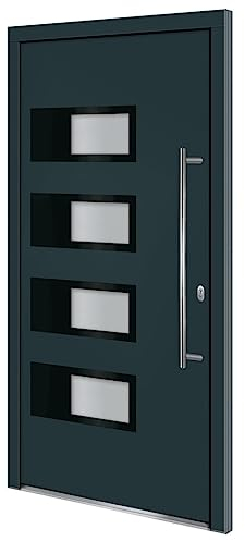 vidaXL Haustür, Tür mit verstellbarer Scharniere, Eingangstür mit einem 5 Wege Sicherheitsschloss, Vordertür Aluminiumtür, Anthrazit Aluminium und PVC