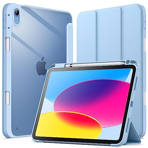 JETech Custodia per iPad (A16) 11a/10a Generazione (2025/2022) con Portapenne, Posteriore Chiaro Trasparente Supporto Sottile per Tablet Cover Antiurto (Cielo Blu)