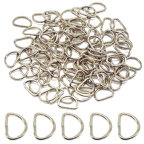 CEEYSEE 100 Stück D-Ring Metall D-Ringe für Taschen 15 mm geeignet für Hundehalsbänder, Rucksäcke, Schlüsselanhänger, Gürtel, DIY-Zubehör, silber / schwarz, 25 mm