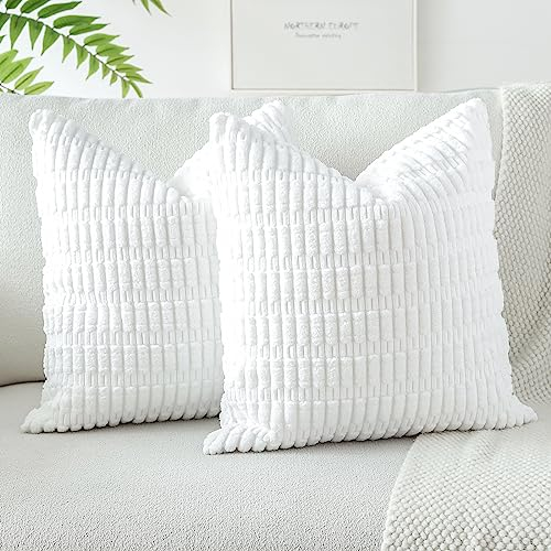 JOTOM 2er Set Kordsamt Weicher Kissenbezüge Moderne Kissenhüllen Dekorative Sofakissen Dekokissen Zierkissenbezug für Wohnzimmer Sofa Schlafzimmer Reinweiß 50x50 cm