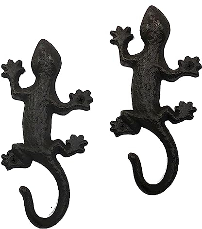 Neuheit Eisen Metall Gecko Haken Garderobe Wanddekoration Rustikale Tier Eidechse Wandhaken Aufhänger Indoor Outdoor Hängen für Haus Garten Hof Zaun, Handtuchhaken, Hundeleinen, Strandtücher