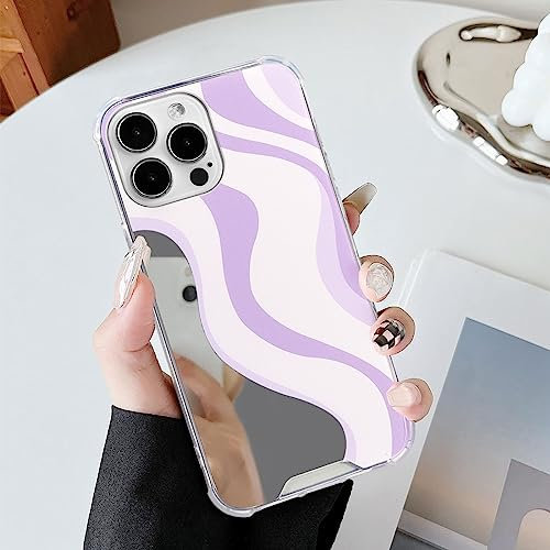 UEEBAI Mirror Case for iPhone 12 Pro Max 6.7 inch, Cute Pretty Pattern Shockproof Cover Air-Guard Corners Protection Makeup Phone Case Non-Yellowing Soft Slim Fit Cover for Women Girls - Purple