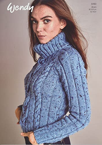 Wendy Aran Knitting Pattern for Ladies Roll Neck Cable Knit Sweater Jumper (6180)