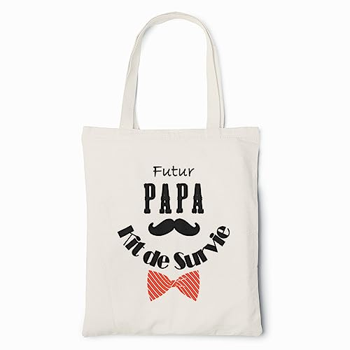 Zinello Design - Kit de Survie Futur Papa - Tote Bag Spécial Annonce Grossesse, Sac Cadeau Naissance, Idée Cadeau Futur Papa, Pochon Cadeau pour Baby Shower, Sac Cabas Kit Naissance, Boite a Papa