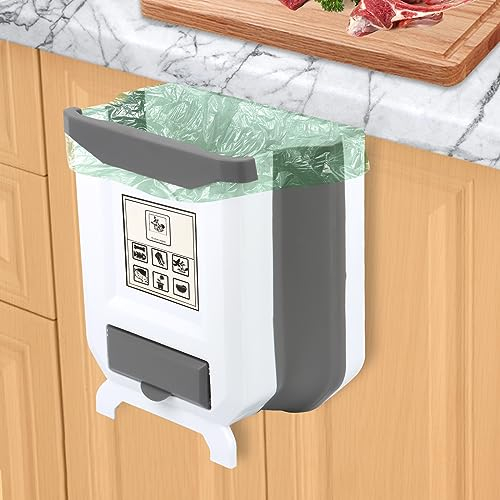 RISVOWO Cubos de Basura Plegable Colgando - 2,4 Galones Gran Capacidad Bote de Basura Colgante, Cubos De Basura Portátiles Colgante Extraible para Puerta de Gabinete, Coche, Oficina (Blanco)