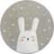 Primaflor - Ideen in Textil Moderner Kinderteppich Wonderland - Hase, Rund Durchmesser 120 cm, 100% Baumwolle Spielmatte Grau-Weiß, Runder Teppich für Kinder- und Spielzimmer