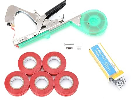 Cozyel Bindezange für Pflanzen, Pflanzenbindemaschine Bandzange Tapetool Handbindemaschine für Weinberg Tomaten Gurken, Landwirtschaft Garten Bindemaschine, mit 1 Schachtel Heftklammern, 10 Bandrollen