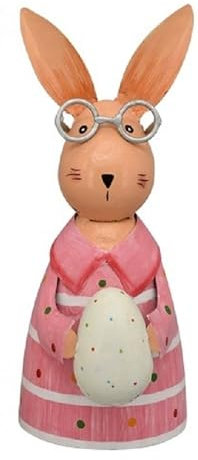 fröhlich bunter Zaunhocker Hase mit Brille und Ei Metall bemalt grün weiß pink (pink)