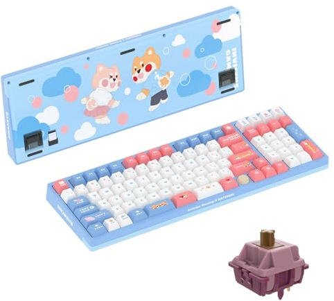 GATERON iG 98 - Teclado mecánico para juegos de marca compartida, trimodo, intercambiable en caliente, con cableado/Bluetooth/2.4G inalámbrico con luz RGB para Windows y Mac, teclas PBT (Sweet Time