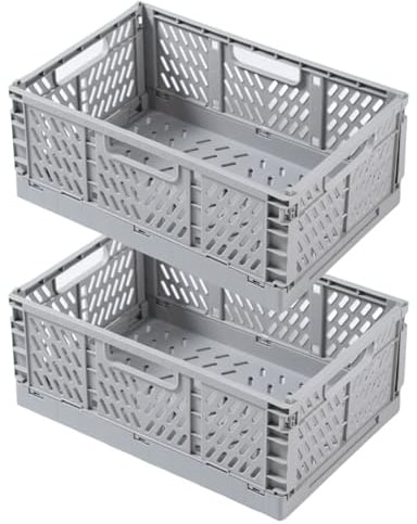 EURXLQ 2 Stück Klappbox,Klappkiste Körbe Aufbewahrung Zusammenklappbarer Tragbar Aufbewahrunskisten Bunt aufbewahrungskiste Geeignet für Küche,Bad,Büro,Schlafzimmer (Grau, 30×20×12cm)