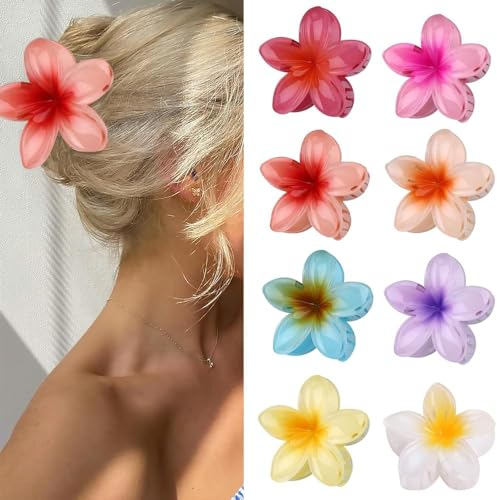 8 Stück Blumen Haarklammer, Egg Flower Hair Claw Clips, Hawaii Haarspange, Bunt Blumen Haarschmuck für Damen, Haarspangen Rutschfest Haarkralle (A)