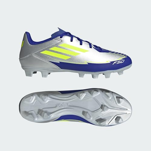 Adidas Unisex F50 Club Football Boots FG/MG, Silver met./solar Yellow/Lucid Blue, 48 2/3 EU