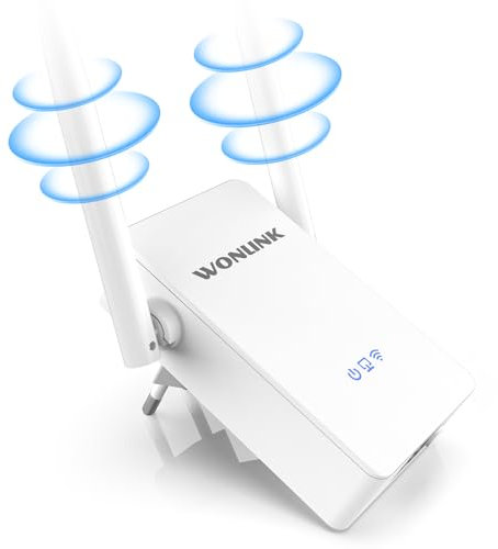 WONLINK Repetidor WiFi, 300Mbps Amplificador Señal WiFi 2.4GHz para Casa y Oficina con 2 Antenas Externas, Puerto Ethernet, WPS, Indicador LED de Señal, Modos Repetidor/Router/Ap, Enchufe-EU