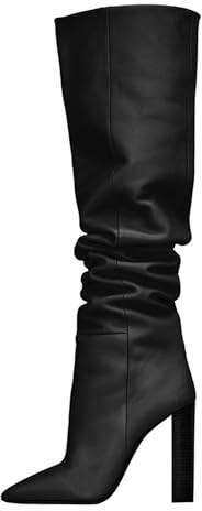 WOkismD Stivali invernali sopra il ginocchio da donna Stivali con tacco grosso Stivali alti alla coscia Scarpe con tacco alto in pelle PU con tacco alto e stivali lunghi,Nero,45