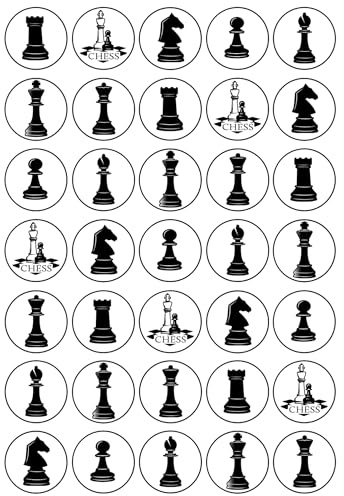 35 x Chess Pieces Edible Wafer or Icing Cupcake Topper Fun Party Cake Decorations Perfect For Brownies Cookies Muffins & More! (Premium Icing Sheet)
