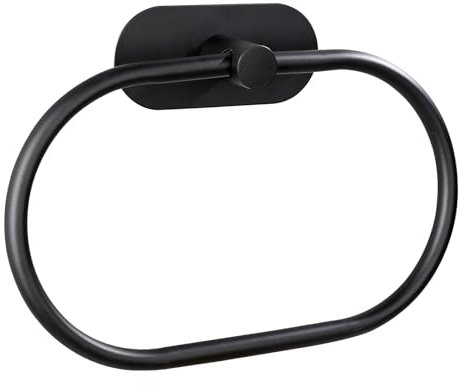 EOLAX Handtuchring Badezimmer, Selbstklebender Handtuchhalter Wandmontage, Badetuchhalter Edelstahl, Hardware Zubehör ohne Bohren, Moderne Runde Handtuchhalterung, Schwarz