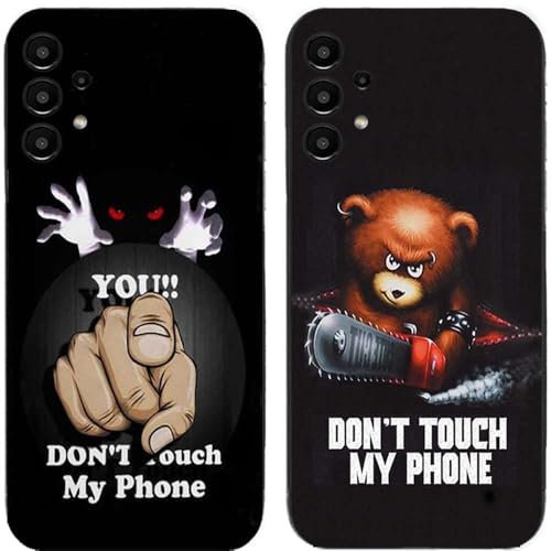 Generisch Schutzhülle für Samsung Galaxy A13 4G I Bär You Don't Touch My Phone Bedruckt I TPU Gel Silikon I 2 Stück Handy hülle Schutz