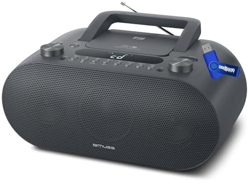 Muse M-35 BT Lecteur CD Bluetooth, Radio FM, Lecteur MP3, USB, Alimentation Secteur et Batterie, Noir+ clé USB 32gigas