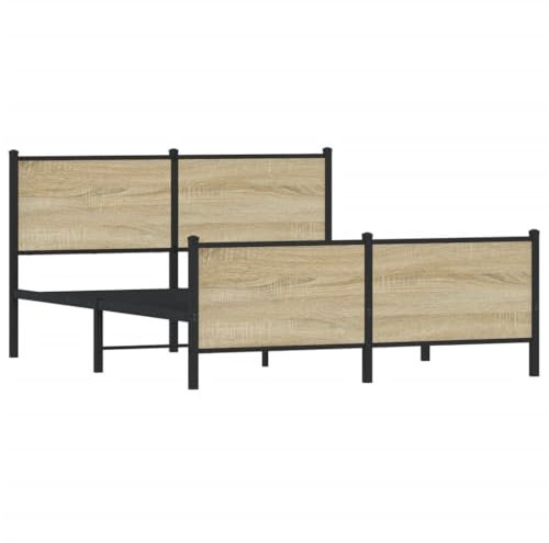 vidaXL Bettgestell, Metallbett Bett mit Kopfteil Fußteil, Bettrahmen mit Lattenrost, Doppelbett für Schlafzimmer, Metall Sonoma-Eiche 137x190cm