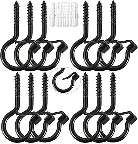 GOTOCURE Q-Hanger Hooks for Outdoor String Lights Safety Screw Hook Home Christmas Lights Hanger Hooks for Garage New Year Party Outdoor Wire Fairy Led Lights (12, Black)