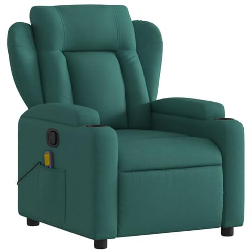 KOIECETA Massagesessel Sessel Verstellbare Rückenlehne Fernsehsessel Relaxsessel mit Vibrationsfunktion Liegesessel Polstersessel Ruhesessel TV Sessel Dunkelgrün Stoff