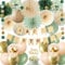 Geburtstagsdeko Salbeigrün Party Deko Happy Birthday Girlande Salbeigrün Luftballons Salbei Beige Papier Pom Poms für Mädchen Frauen Neutral Geburtstags Party Deko