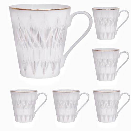 12 oz Elegant White Bone China Coffee Mugs Set of 6 – Porcelain Tea Cups, Minimalist Style, Durable & Lightweight, Perfect for Gifting, Weddings, Office or Everyday Use