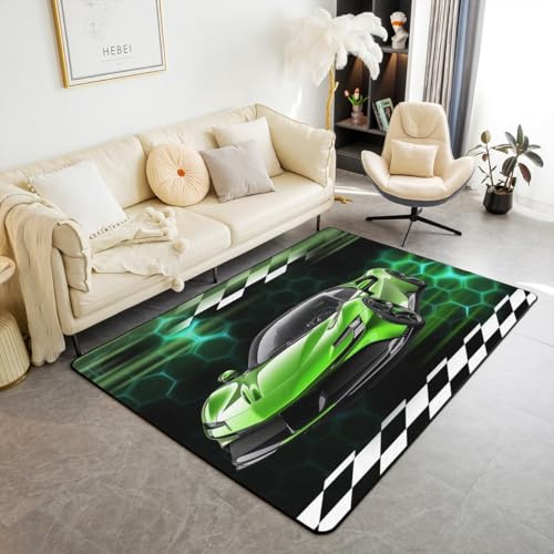 Loussiesd Rennwagen Teppich 100x150cm Geschwindigkeit Sportwagen Modern Rennwagen Wohnzimmerteppich Extrem Sport Outdoor Teppich für Wohnzimmer Schlafzimmer