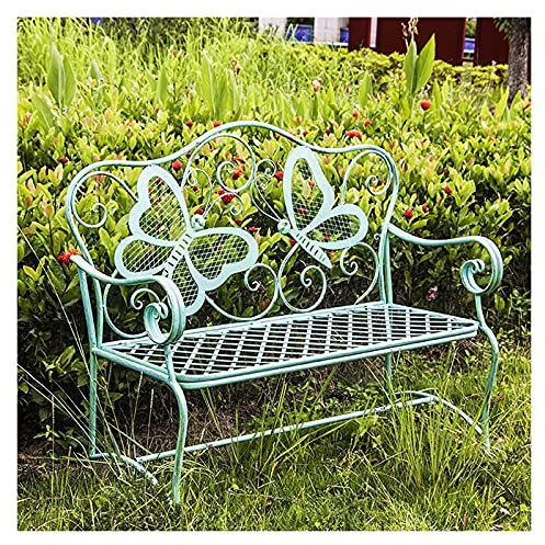 Outdoor Garden Bench with Wrought Iron Frame Perfect for Parks Patios and Courtyards Small Double Chairs for Balconies Rustic Metal Patio Furniture for Garden Decor