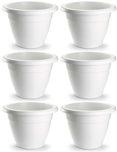 Acan Tradineur - Pack de 6 Macetas Redondas Terracota - Fabricado en Plástico -Macetero Apto para Exterior e Interior del hogar - Ø 20 cm - Color Blanco